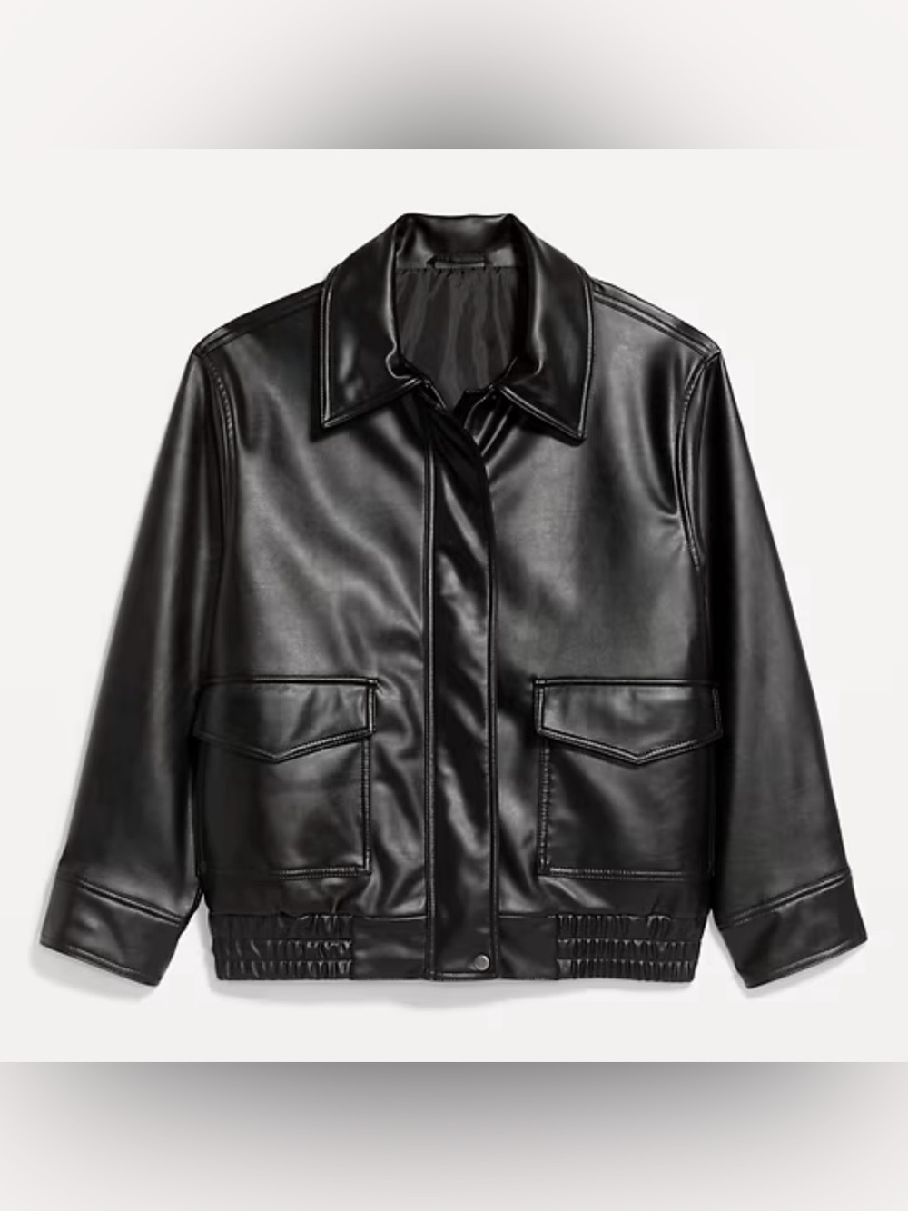 Women’s Black Faux Leather Bomber Jacket